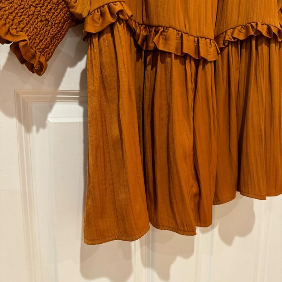 Fall Satin Pleated Ruffle Mini Dress - Size XS - Picture 4 of 6